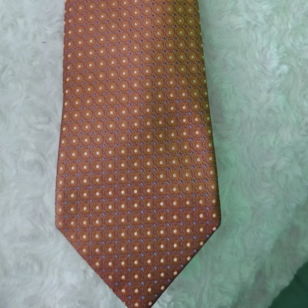 Tasso Elba 100% Silk Tie Orange Geometric Dot Pattern Classic Men's Necktie - Picture 3 of 7